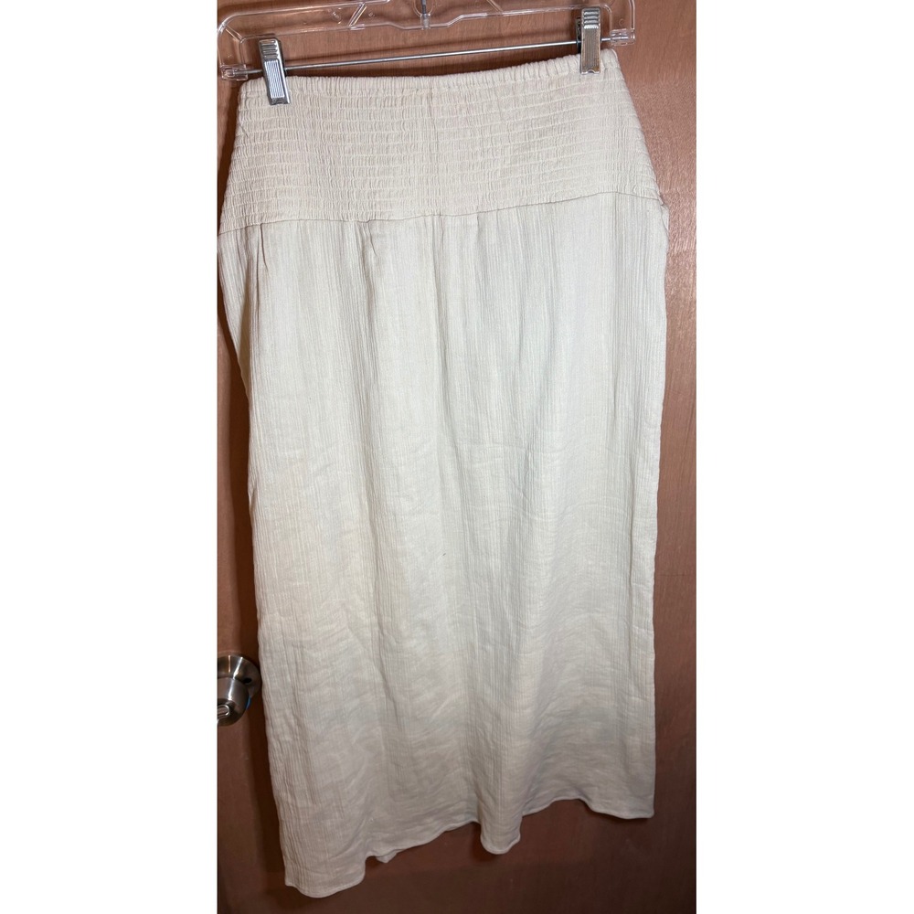 Pretty Lavish Khaki Cotton Smocked Waist Midi Skirt Size 8 Textured Crinkle